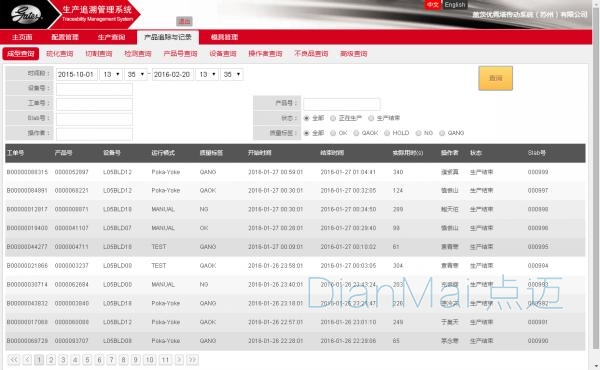 成型數據查詢界面